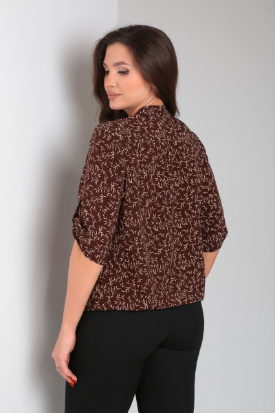 Блуза коричневая нарядная из вискозы и текстиля Modema м.728/5 - фото 4
