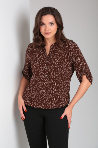 Блуза коричневая нарядная из вискозы и текстиля Modema м.728/5 - фото 1