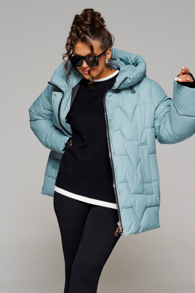 Куртка зимняя прямая с капюшоном и карманами Beautiful&Free 6245 аквамарин - фото 5