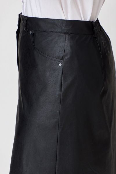 Юбка черная А-силуэта из экокожи с разрезом ANASTASIA MAK 1215 черный - фото 9