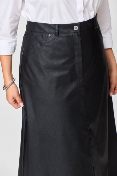 Юбка черная А-силуэта из экокожи с разрезом ANASTASIA MAK 1215 черный - фото 8