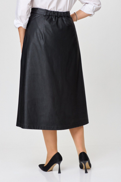 Юбка черная А-силуэта из экокожи с разрезом ANASTASIA MAK 1215 черный - фото 7