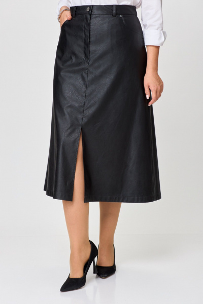 Юбка черная А-силуэта из экокожи с разрезом ANASTASIA MAK 1215 черный - фото 4