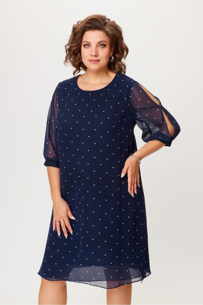 Платье с разрезами и текстурой шифона Moda Versal П2484 темно-синий - фото 5