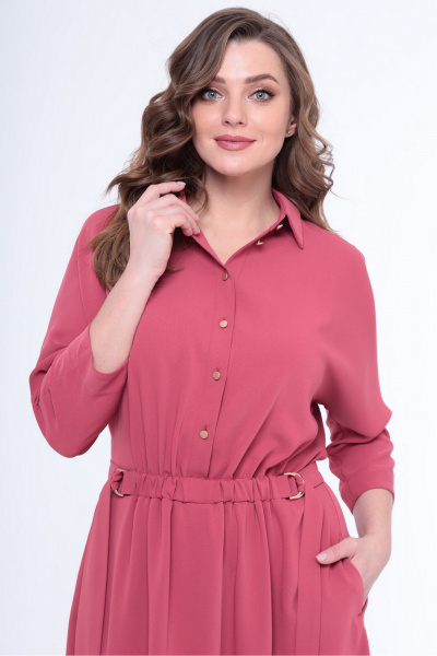 Платье свободного силуэта с галстуком-поясом Le Collect 245 ягодный_щербет - фото 5