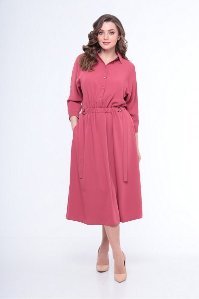 Платье свободного силуэта с галстуком-поясом Le Collect 245 ягодный_щербет - фото 1