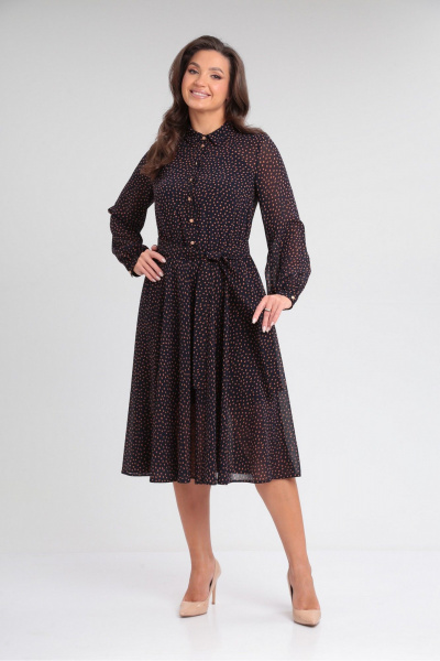 Платье шифоновое клёш с разрезами и резинкой Le Collect 341 темно-синий - фото 4