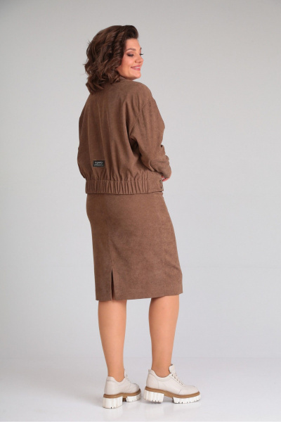 Костюм жакет и юбка короткая с карманами Le Collect 377 горький_шоколад - фото 6