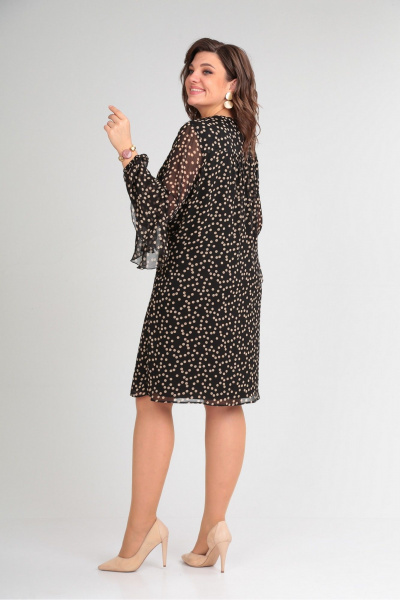 Платье ниже колена на подкладке с поясом Le Collect 401 черно-бежевый - фото 10