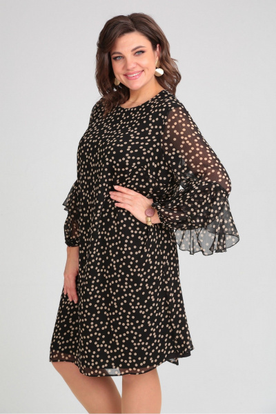 Платье ниже колена на подкладке с поясом Le Collect 401 черно-бежевый - фото 7