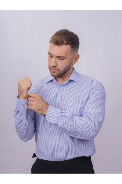 Рубашка классическая из хлопка с полосатым принтом Nadex 01-095013/303-24 сине-голубо-белый - фото 12