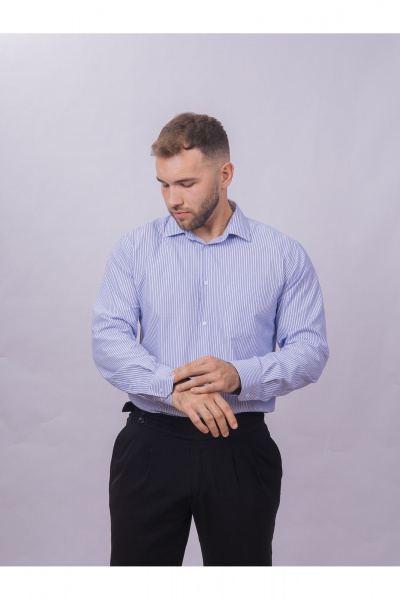 Рубашка классическая из хлопка с полосатым принтом Nadex 01-095013/303-24 сине-голубо-белый - фото 6