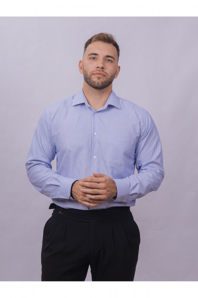 Рубашка классическая из хлопка с полосатым принтом Nadex 01-095013/303-24 сине-голубо-белый - фото 5