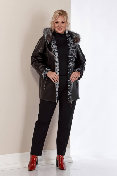 Дубленка двусторонняя из искусственного меха с меховой опушкой Shetti 2158 черный - фото 8