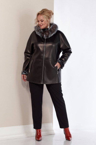 Дубленка двусторонняя из искусственного меха с меховой опушкой Shetti 2158 черный - фото 4