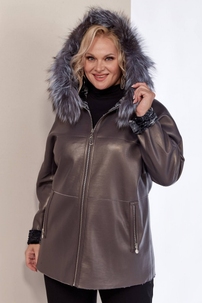 Дубленка двухсторонняя из искусственной кожи с меховой отделкой Shetti 2158 баклажан - фото 6