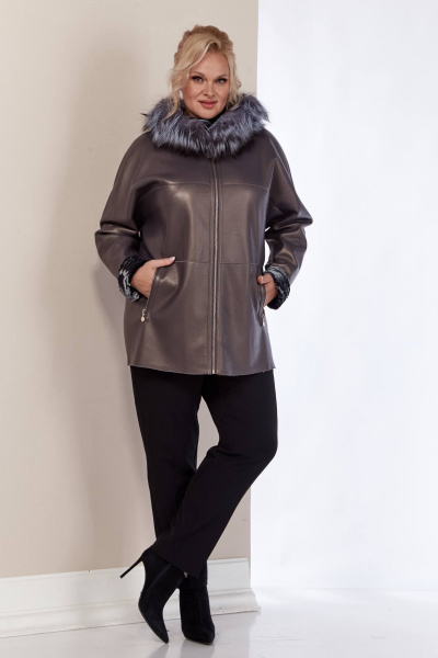 Дубленка двухсторонняя из искусственной кожи с меховой отделкой Shetti 2158 баклажан - фото 2