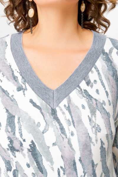 Платье из трикотажа с нагрудными вытачками и карманами Swallow 782.1 молочный/серо-голубой_принт - фото 10