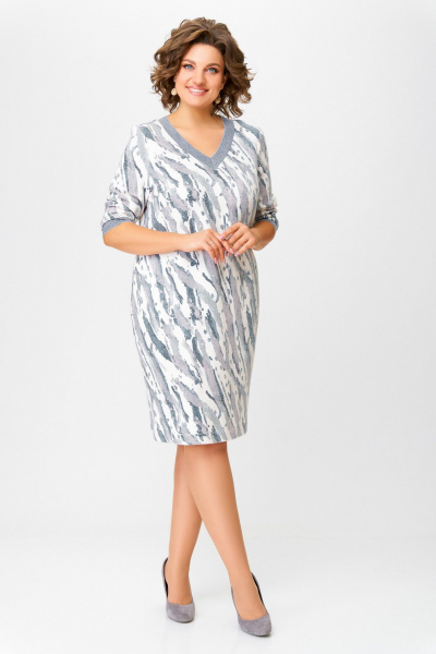 Платье из трикотажа с нагрудными вытачками и карманами Swallow 782.1 молочный/серо-голубой_принт - фото 4