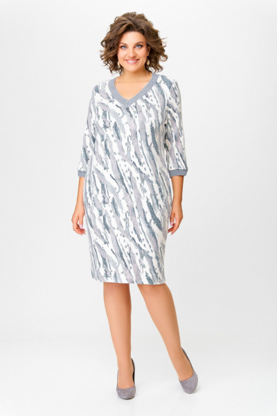 Платье из трикотажа с нагрудными вытачками и карманами Swallow 782.1 молочный/серо-голубой_принт - фото 2