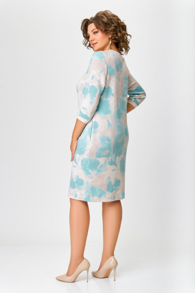 Платье из вискозы с V-образной горловиной и карманами Swallow 782 мятно-бежевый_принт - фото 7