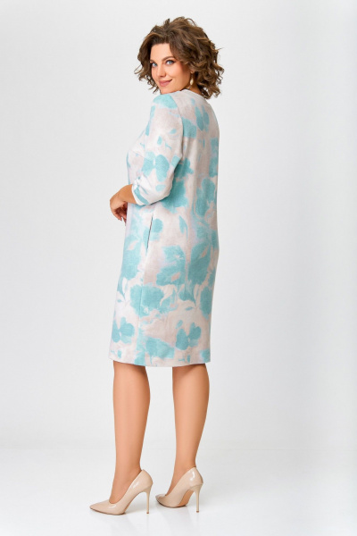 Платье из вискозы с V-образной горловиной и карманами Swallow 782 мятно-бежевый_принт - фото 5