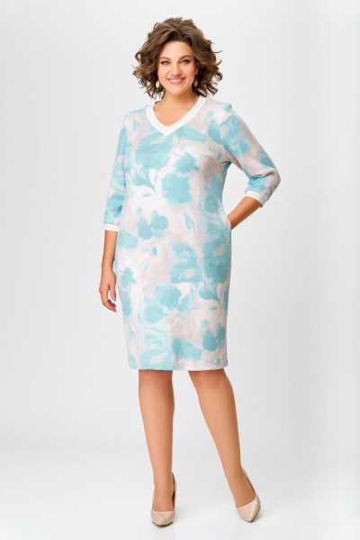 Платье из вискозы с V-образной горловиной и карманами Swallow 782 мятно-бежевый_принт - фото 3