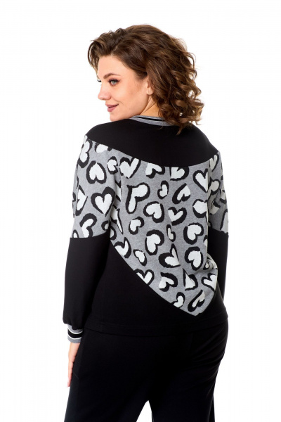 Джемпер свободного кроя из вискозы и трикотажа с декоративными манжетами T&N 7578 «сердце»+черный - фото 3