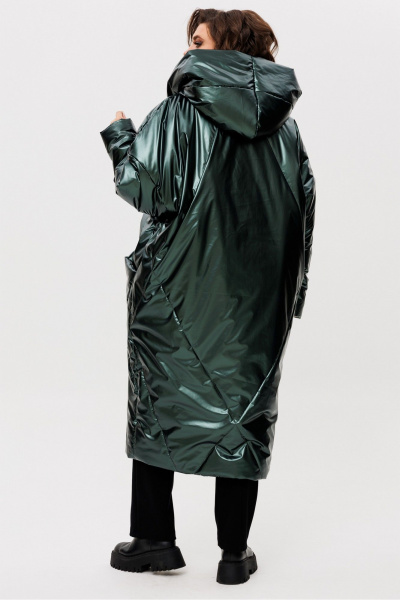 Пальто свободного силуэта с капюшоном и декоративными строчками Rumoda 2235 зеленый - фото 5
