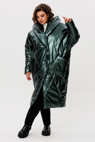 Пальто свободного силуэта с капюшоном и декоративными строчками Rumoda 2235 зеленый - фото 3
