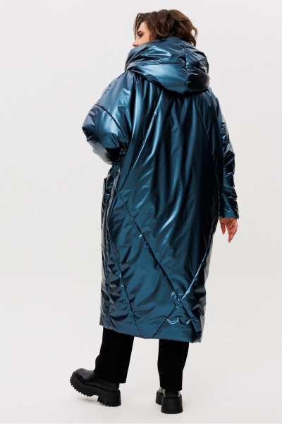 Пальто с капюшоном и карманами из плащёвки, свободный силуэт Rumoda 2235 синий - фото 6