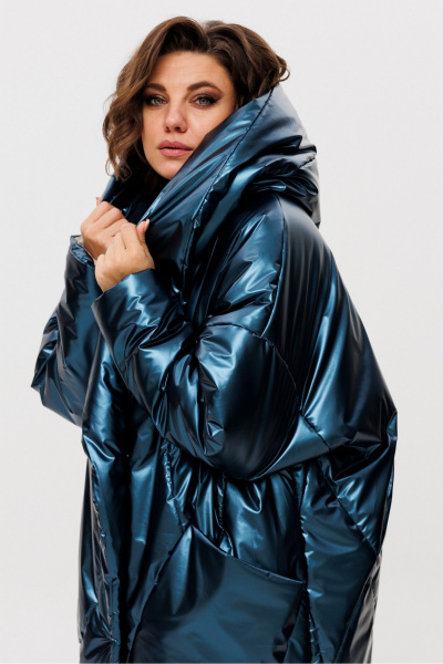 Пальто с капюшоном и карманами из плащёвки, свободный силуэт Rumoda 2235 синий - фото 5