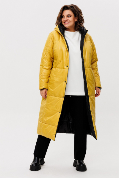 Двухстороннее пальто с капюшоном из плащёвки и утеплителем 300 г/м2 Rumoda 2236 желтый-черный - фото 1