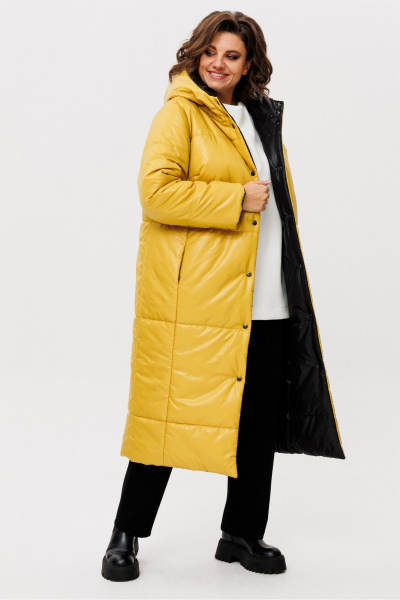 Двухстороннее пальто с капюшоном из плащёвки и утеплителем 300 г/м2 Rumoda 2236 желтый-черный - фото 3