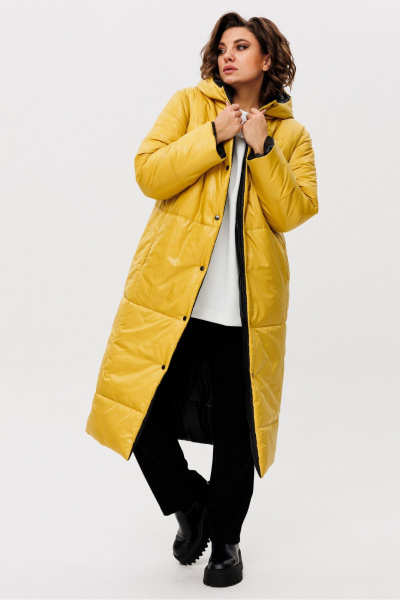 Двухстороннее пальто с капюшоном из плащёвки и утеплителем 300 г/м2 Rumoda 2236 желтый-черный - фото 2