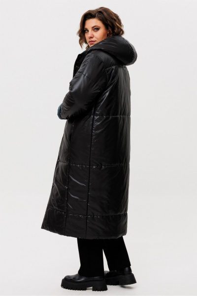 Пальто двустороннее прямого силуэта с капюшоном и кнопками Rumoda 2236 зеленый-черный - фото 7