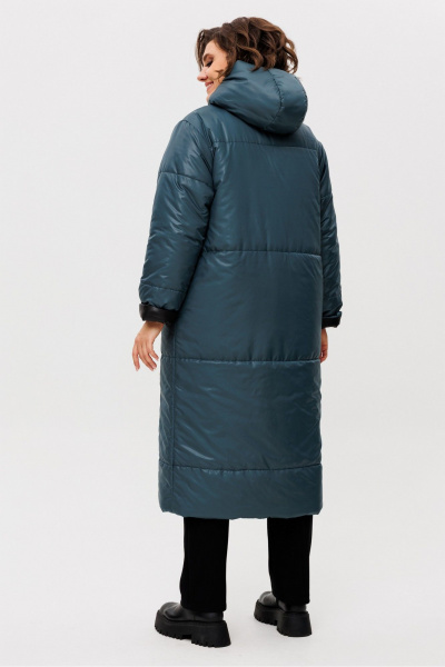 Пальто двустороннее прямого силуэта с капюшоном и кнопками Rumoda 2236 зеленый-черный - фото 4