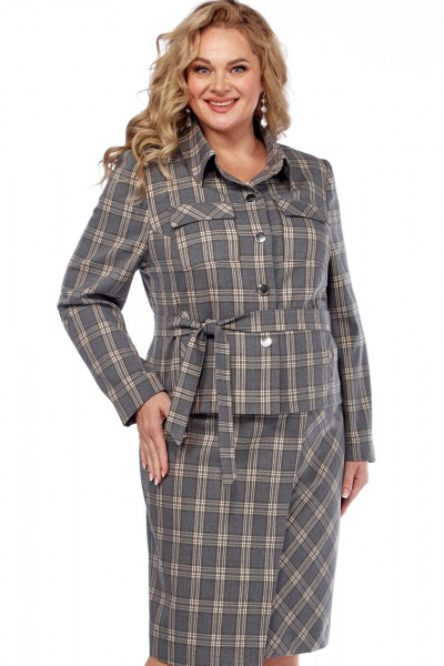 Деловой двойка жакет и юбка в клетку для деловых образов Tensi 385 - фото 5