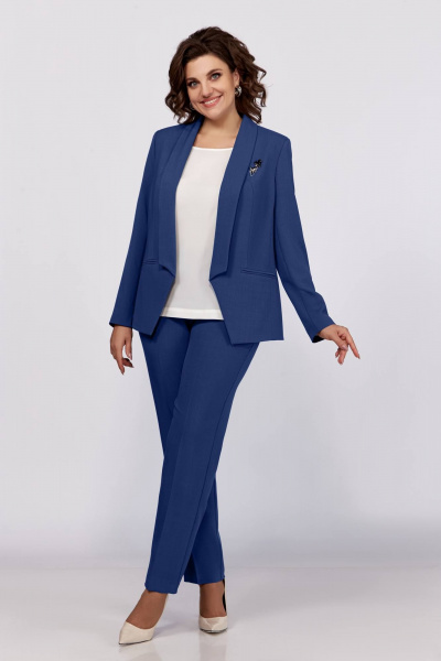 Костюм 3-ка в офисный стиль из текстиля Ольга Стиль С-867 кобальт - фото 6