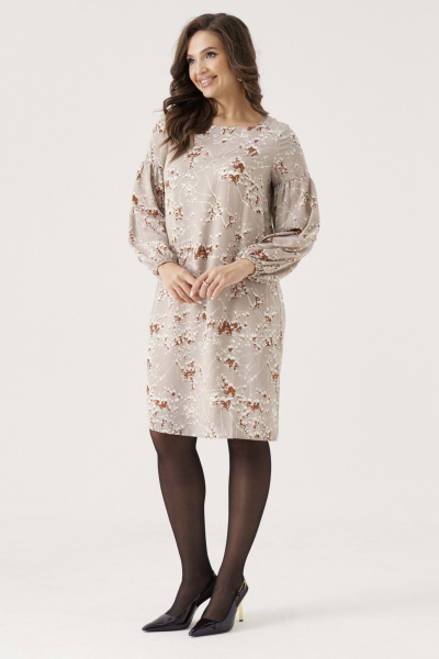 Платье из лёгкой струящейся ткани с поясом для комфортной носки Панда 203680w бежевый - фото 2