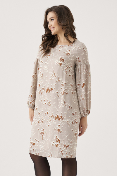 Платье из лёгкой струящейся ткани с поясом для комфортной носки Панда 203680w бежевый - фото 4