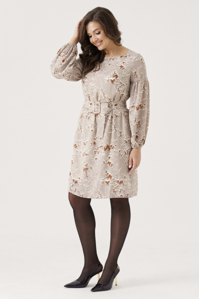 Платье из лёгкой струящейся ткани с поясом для комфортной носки Панда 203680w бежевый - фото 6