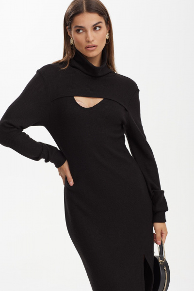 Трикотажное платье с разрезом и широким воротником NiV NiV fashion 3113 - фото 6