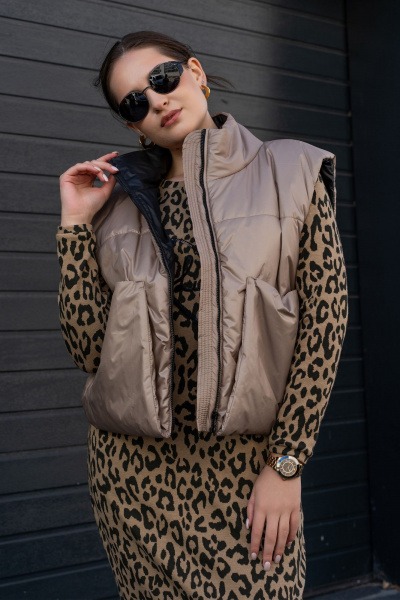 Платье из трикотажа с вышивкой и округлым вырезом Luna 188 леопард - фото 11