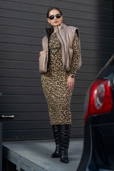 Платье из трикотажа с вышивкой и округлым вырезом Luna 188 леопард - фото 10