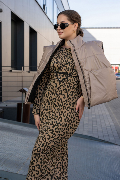 Платье из трикотажа с вышивкой и округлым вырезом Luna 188 леопард - фото 9