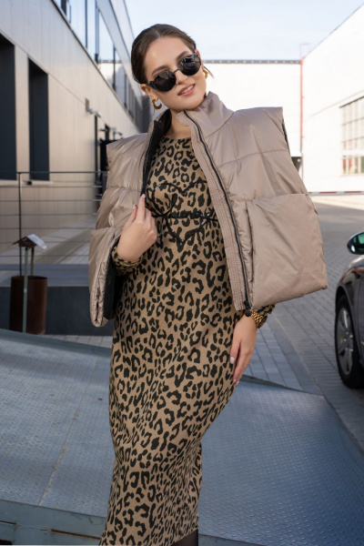 Платье из трикотажа с вышивкой и округлым вырезом Luna 188 леопард - фото 8