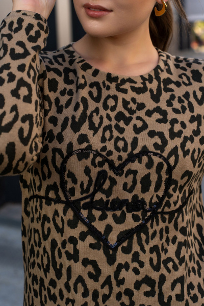 Платье из трикотажа с вышивкой и округлым вырезом Luna 188 леопард - фото 7