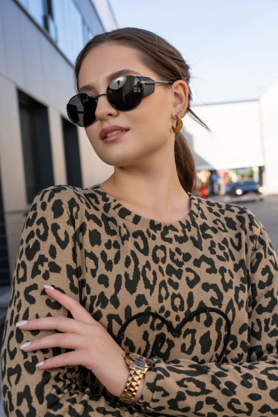 Платье из трикотажа с вышивкой и округлым вырезом Luna 188 леопард - фото 5