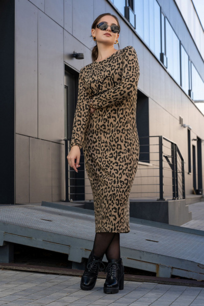 Платье из трикотажа с вышивкой и округлым вырезом Luna 188 леопард - фото 4